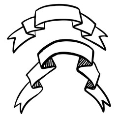 Vector Ribbons set. Black and white engraved ink art. Isolated ribbon illustration element.