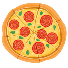 flavored pizza with cheese, basil and cheese, isolated object on a white background,