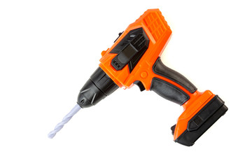 Toy hand drill isolated on white background.
