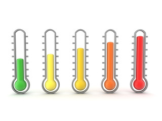 3D Rendering of thermometers showing warm temperatures
