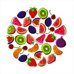 set of fruits placed in a circle