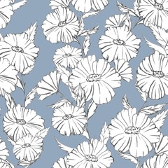 Seamless pattern of flowers and floral elements. Graphics. Sketch. Hand drawn