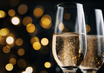 Christmas 2020, festive winter seasonal background with glasses and copyspace