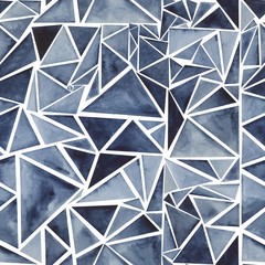 Abstract seamless background. Pattern of triangles. Mosaic. Watercolor-Indigo