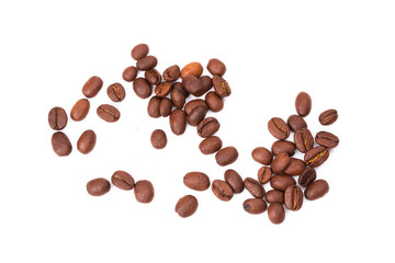 Coffee beans isolated on a white background area for copy space.