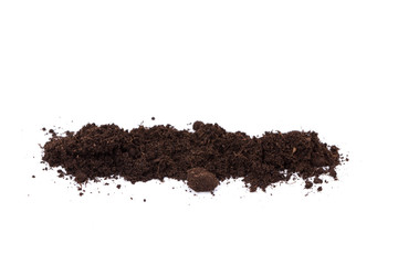 Pile of humus soil isolated on white background