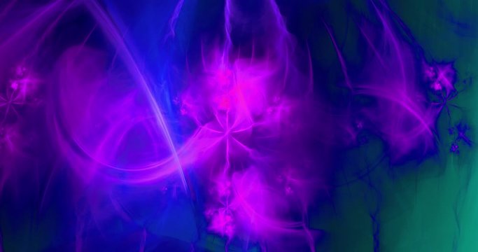 Rapid color changing abstract fractal exploding star with various decorative elements in shining colors, 4k, 4096p, 25fps