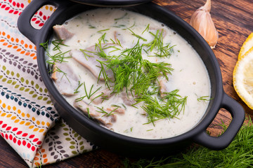 turkish traditional tripe soup; iskembe corbasi and offal soup