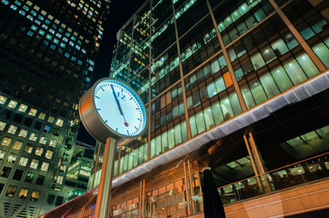 LONDON, UK - JUNE 2015: Canary Wharf modern skyline at night