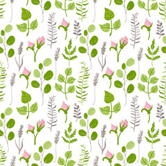 Seamless patern with pink flowers and twigs