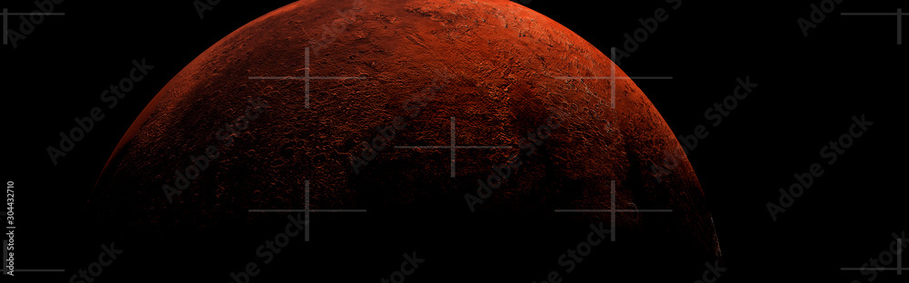 Wall mural conceptual look at ht planet mars from space with camera cross hairs over the planet panoramic