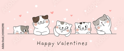 Draw Banner Cat With Little Heart For Valentine S Day Wall Mural Wallpaper Murals Anchalee