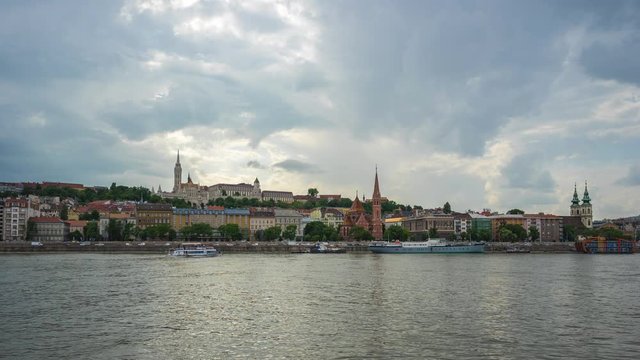 Time Lapse video of Danube River with Budapest skyline in Hungary