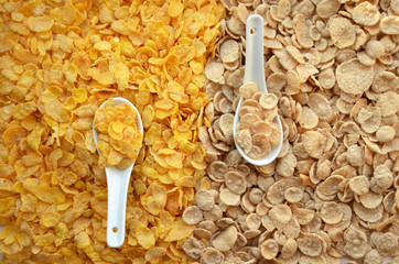  corn and rye flakes  and spoons
