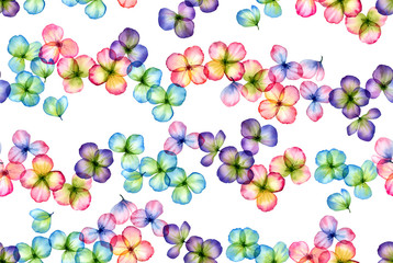 Transparent watercolor flowers. Seamless floral pattern. Isolated hand drawn with colourful field plants for wallpaper design, textile, fabric