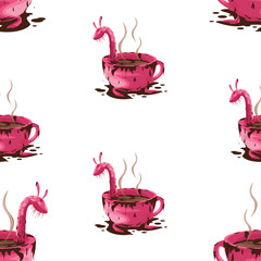Lochness in coffee cup pattern. Vector illustration