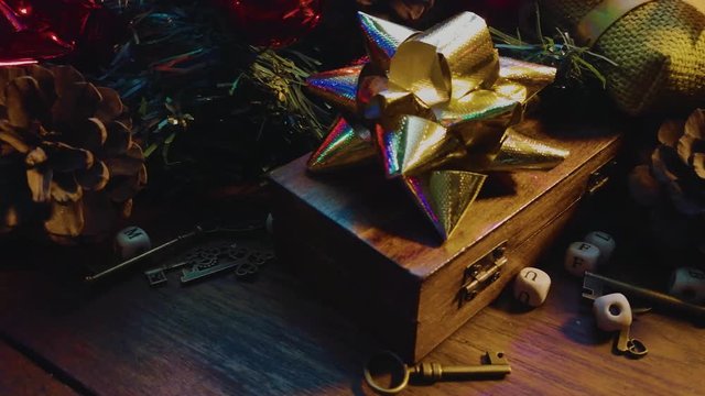 The Christmas decorations on wood table for holiday content.