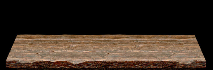 Empty wooden table top high angle from top isolated in black background including clipping path