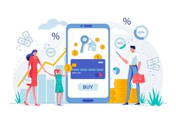 Real Estate Agent with Customers, Property Offers.