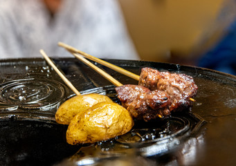 串揚げの牛肉とポテト