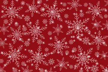 White snowflakes beautiful on a red background