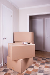 Stack of moving box in a house