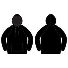 Technical sketch for men hoodie in black color.