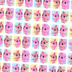 The Amazing of Cute Pig Greeting Illustration, Cartoon Funny Character in the Colorful Background, Pattern Wallpaper
