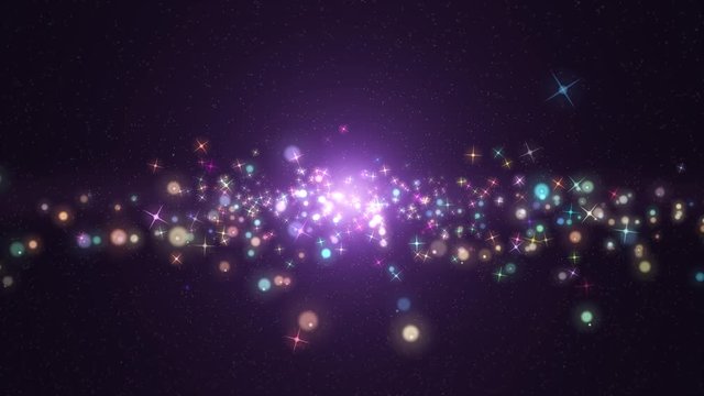 Space violet background with stars. Background violet movement. Universe bluek dust with stars on black background. Abstract motion background shining violet particles and stars sparks. 4k