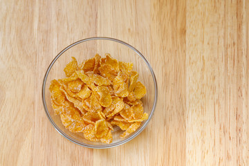Top view cereals in glass bowl.breakfast concept