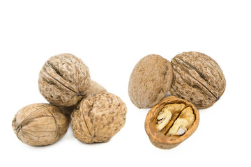organic walnuts isolated on white background