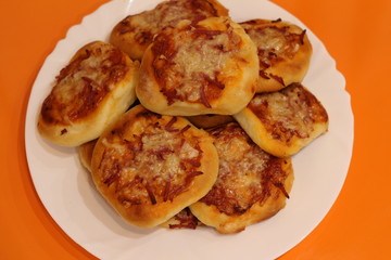 homemade pizza on orange background