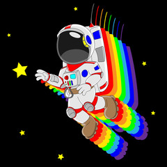 Cartoon astronaut flying.