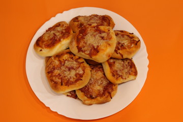 homemade pizza on orange background
