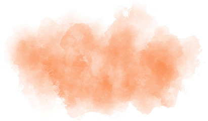 Watercolor soft orange background. Vector abstract illustration. Texture for graphics. Colorful, pastel paint splash, stain on white isolated background. Copy space. EPS 8.  Light and delicate.