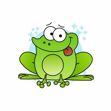 Illustration of Green Frog Pull Out Tongue Cartoon, Cute Funny Character, Flat Design