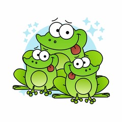Illustration of Green Frog Pull Out Tongue Cartoon, Cute Funny Character, Flat Design