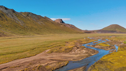 Amazing aerial view of beauful Iceland landscape in summer season