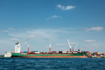 Big container ship in harbor