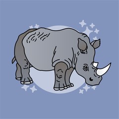 Illustration of Rhinoceros Cartoon, Cute Funny Character with Strong Body,  Flat Design