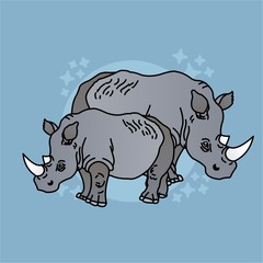 Illustration of Rhinoceros Cartoon, Cute Funny Character with Strong Body,  Flat Design