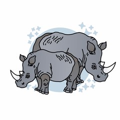 Illustration of Rhinoceros Cartoon, Cute Funny Character with Strong Body,  Flat Design