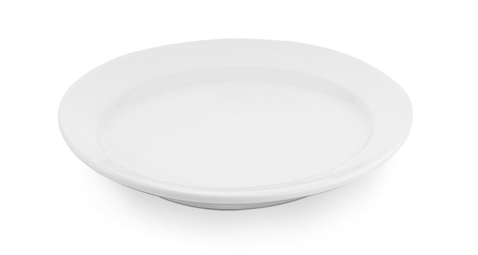 Empty white plate isolated on a white background
