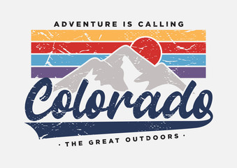 colorado typography slogan with sun and mountain illustration for fashion print and other uses