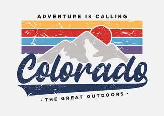 Foto op Canvas colorado typography slogan with sun and mountain illustration for fashion print and other uses © Syifa5610