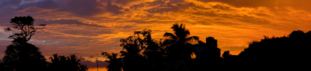 Panorama. Beautiful sunset in Asia