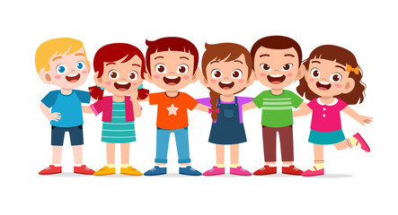 happy cute kids boy and girl hug together