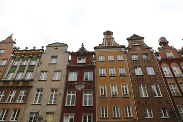  multi-colored buildings of the streets of Gdansk, Poland