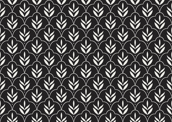 Classic Leaves Art Deco Seamless Pattern. Geometric Leaf Stylish Texture. Abstract Feather Retro Vector Texture.