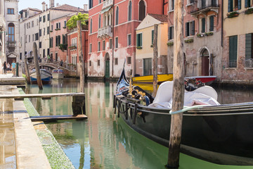 Fototapeta na wymiar Close-up image of a gondola in Venice awaiting tourists
